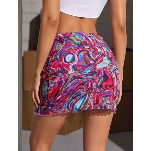 Shein Tye Dye Mesh Overlay Skirt Size Small - Picture 2 of 9